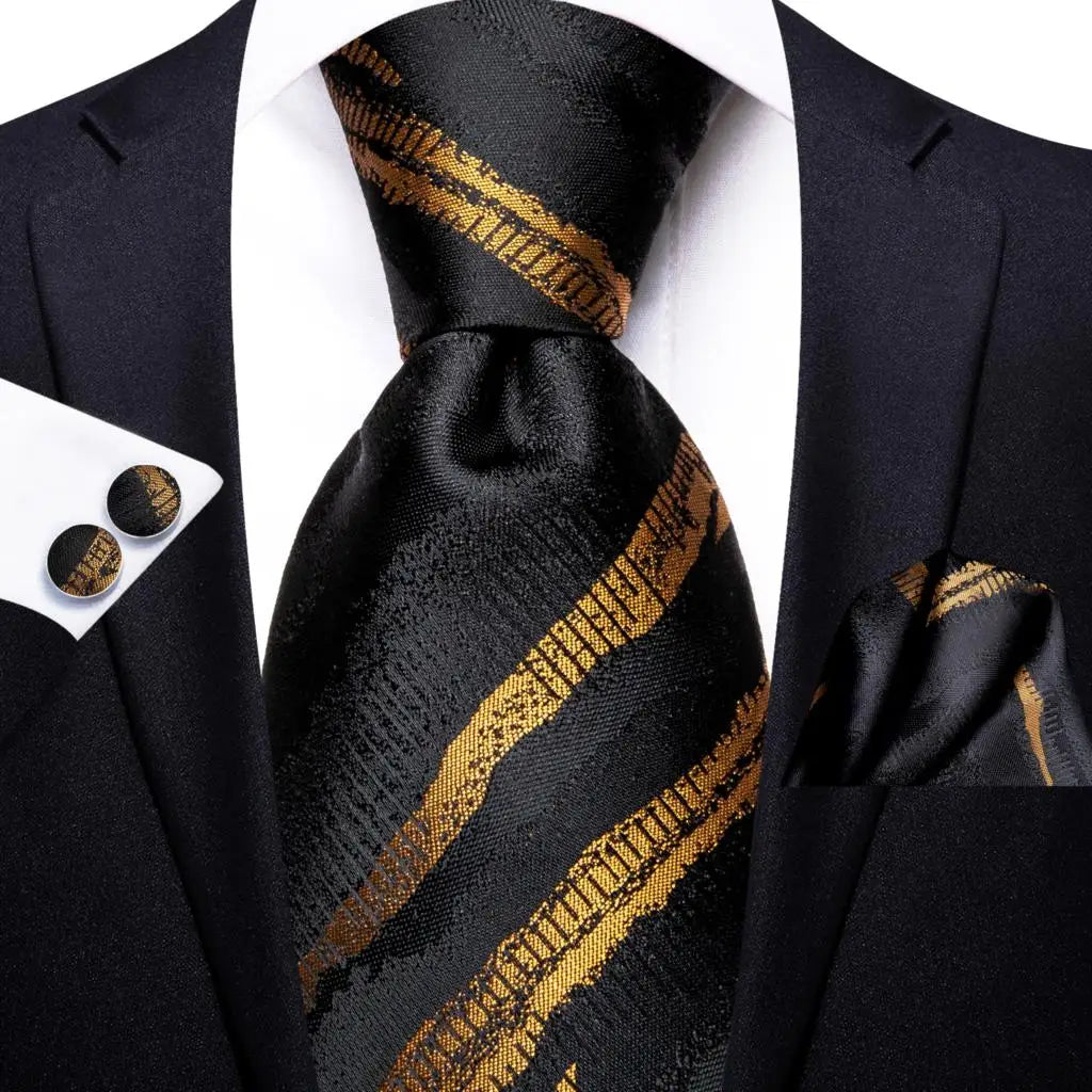 Hi-tie Design Black Solid Dot Silk Wedding Tie For Men Hanky Cufflink Gift Men Necktie Gravata Set Fashion Business Dropshipping