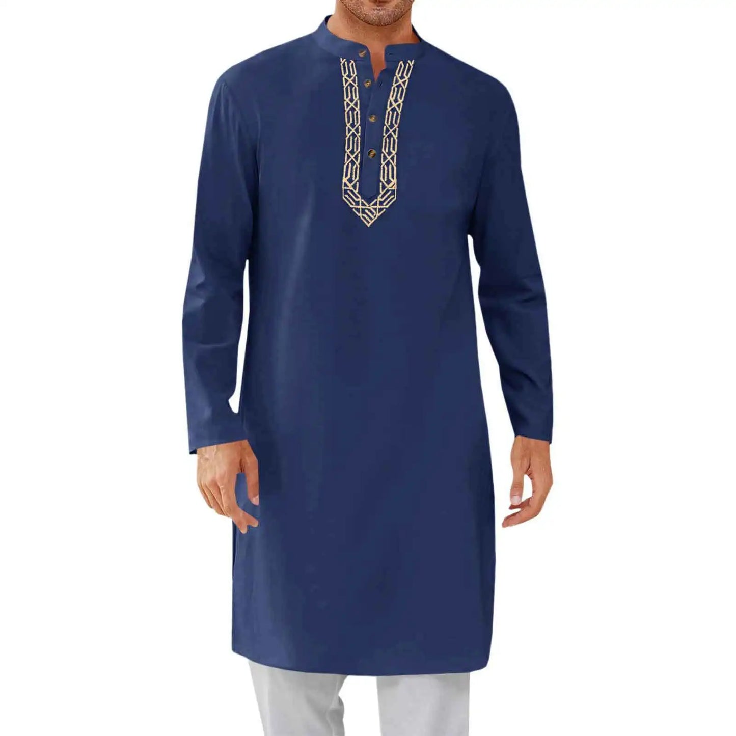 Eid Muslim Shirt Men Modest Tops Long Sleeve Button Embroidery Dubai Saudi Prayer Kaftan Robe Male Shirts Islamic Ramadan