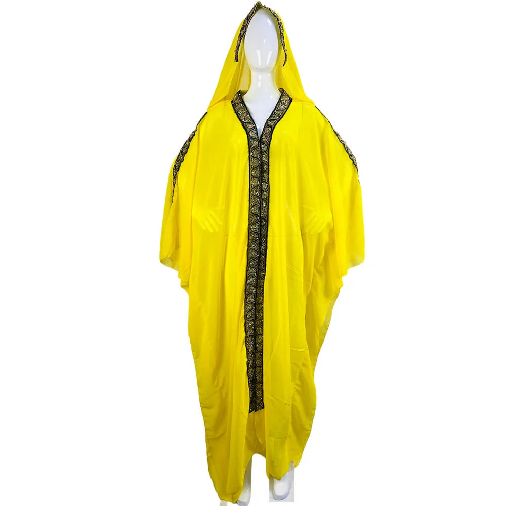 Abaya Morocco Kaftan Dubai Hooded Maxi Dress Bat Sleeve Farasha Kaftan Muslim Women African Open Kimono Boubou Evening Long Gown