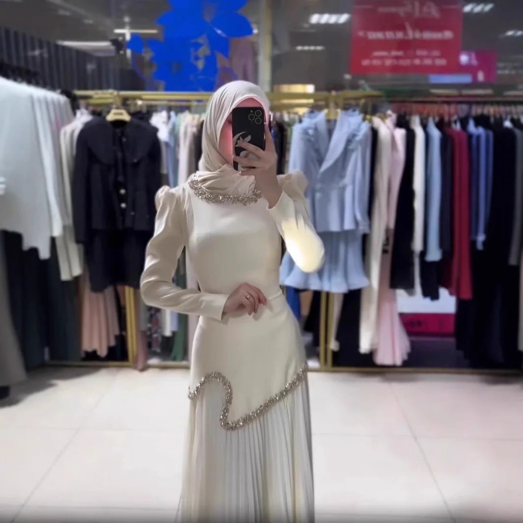 Abaya Pleated Dress Women Dubai Dresses Sequins Lace Up Islam Vestidos Long Robe Jalabiya Morocco Kaftan Eid Muslim Ramadan