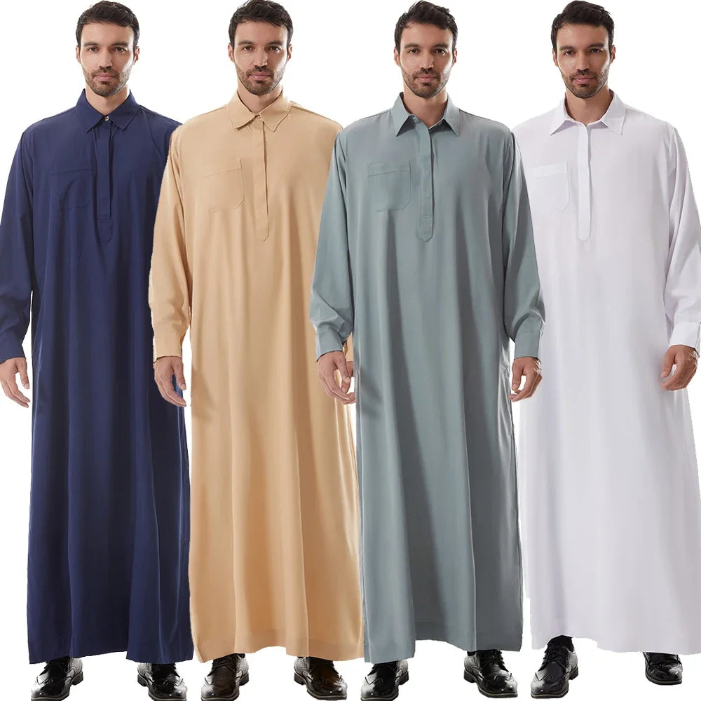 Mens Robe Long Sleeve Saudi Abaya Arabic Thobe Jubba Thoub Dubai Daffah Kaftan Middle East Islam Thawb Jubba Muslim Dress Caftan