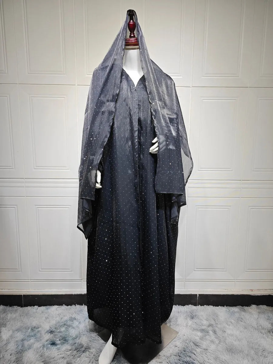 Muslim Women Kaftan Arabic Dubai Hot rhinestone Abaya Modest Ramadan Robe Femme Kimono Cardigan Long Hijab Dress Islam Clothing