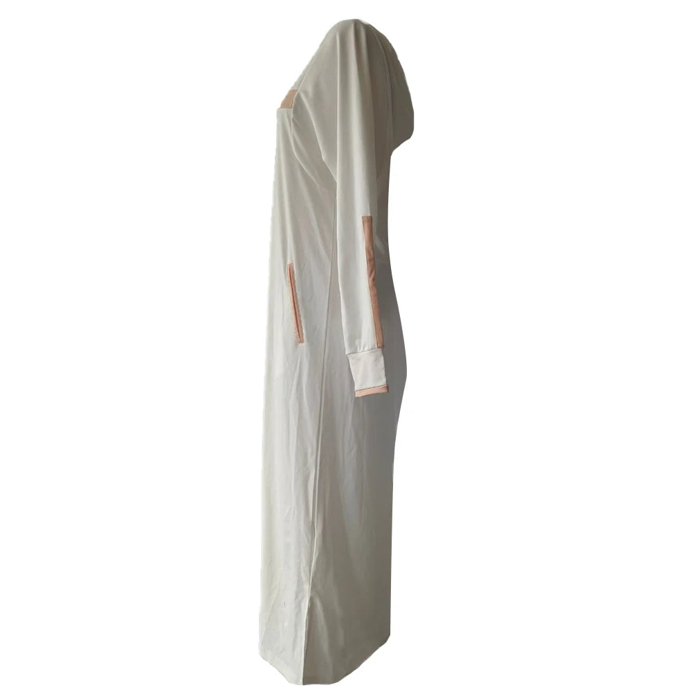 Mens Tops Muslim Middle Eastern Islamic Arabic Clothing Loose Striped Long Sleeve Drawstring Pockets Full Length Hooded Robe