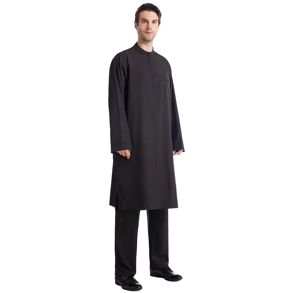 Men Jubba Thobe Muslim Two Pieces Set For Male Pakistan Dubai Saudi Abaya Prayer Islamic Clothing Worship Suit Arabic Ramadan