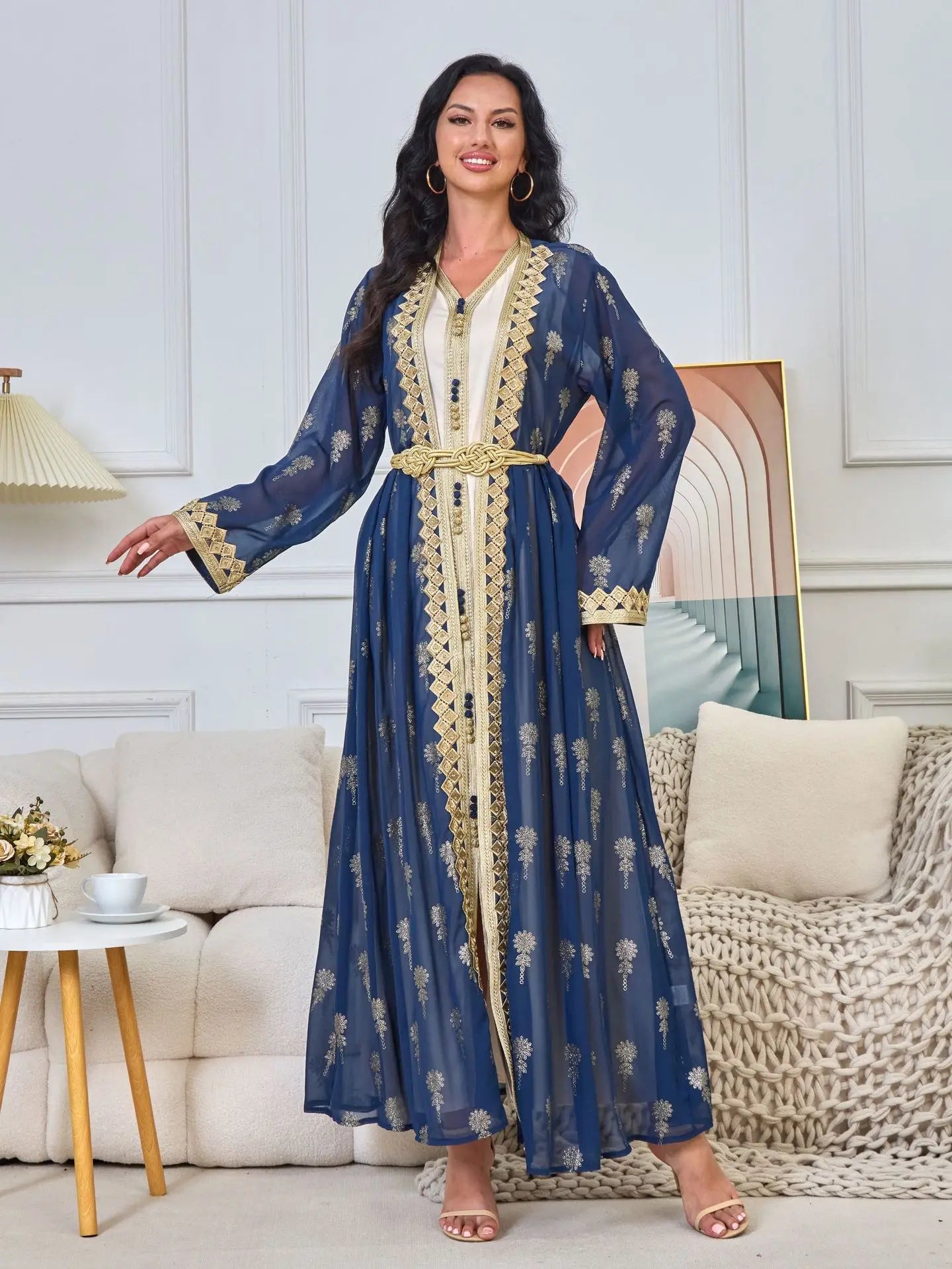 2026 New Women's Cardigan Vest Two-Piece Dress Middle Eastern Arabic Robe