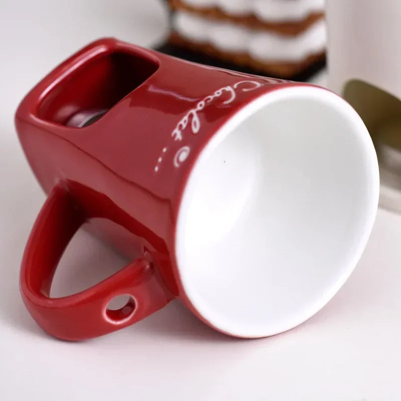 130ML European Candle Cup Cheese Chocolate Melting Ceramic Mug Heating Food Ceramic Mug with Fork Creative Coffee Mug Tableware
