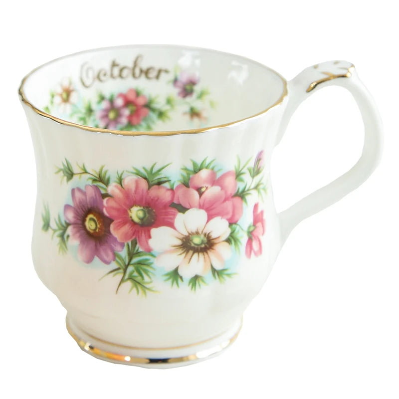 Retro Coffee Mug Ceramic Exquisite Seasonal Flower Printed Couple Cup Bone China Creative Gift Home Drinkware Breakfast Milk Mug