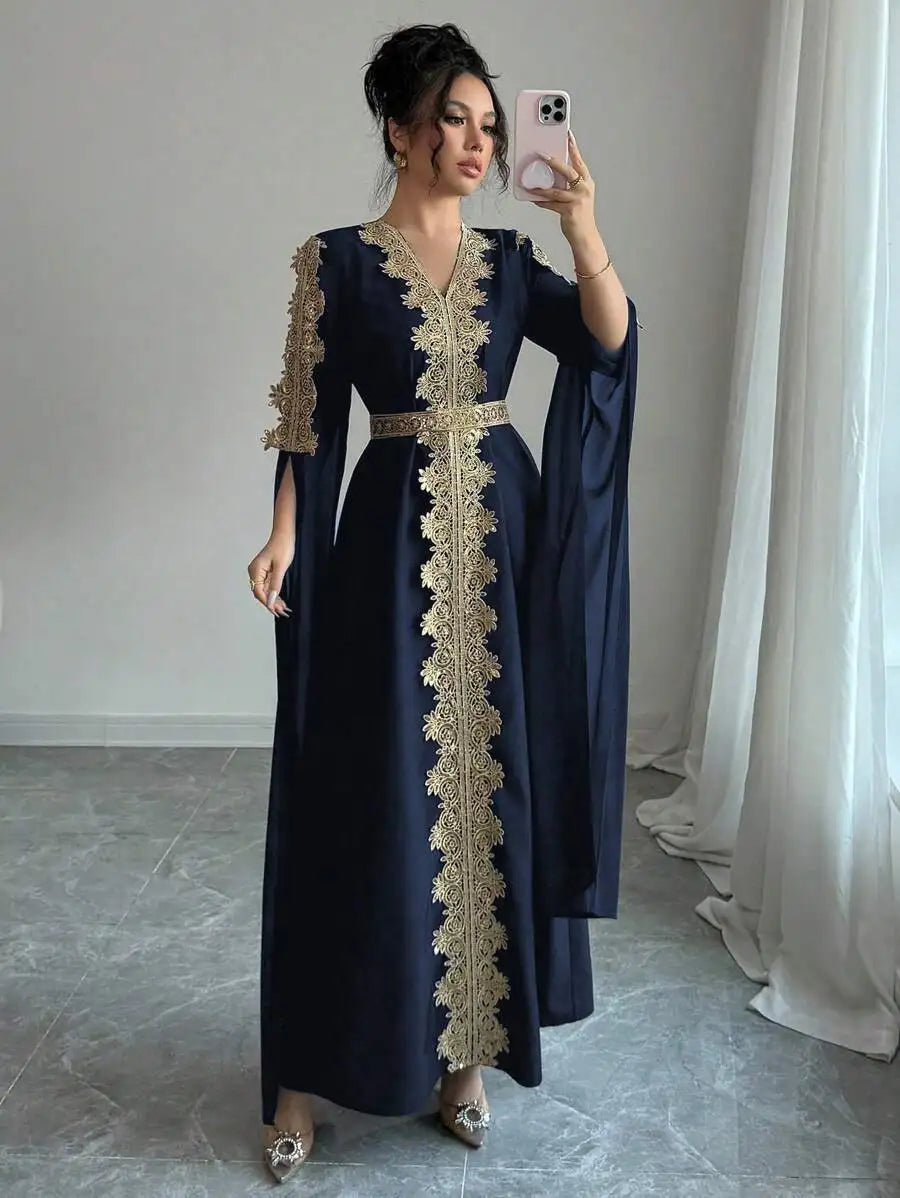 Eid Women Party Dress Abaya Split Long Sleeve Muslim Jalabiya Ramadan Solid Vestidos Largos V Neck Dresses Arab Long Robe 2026