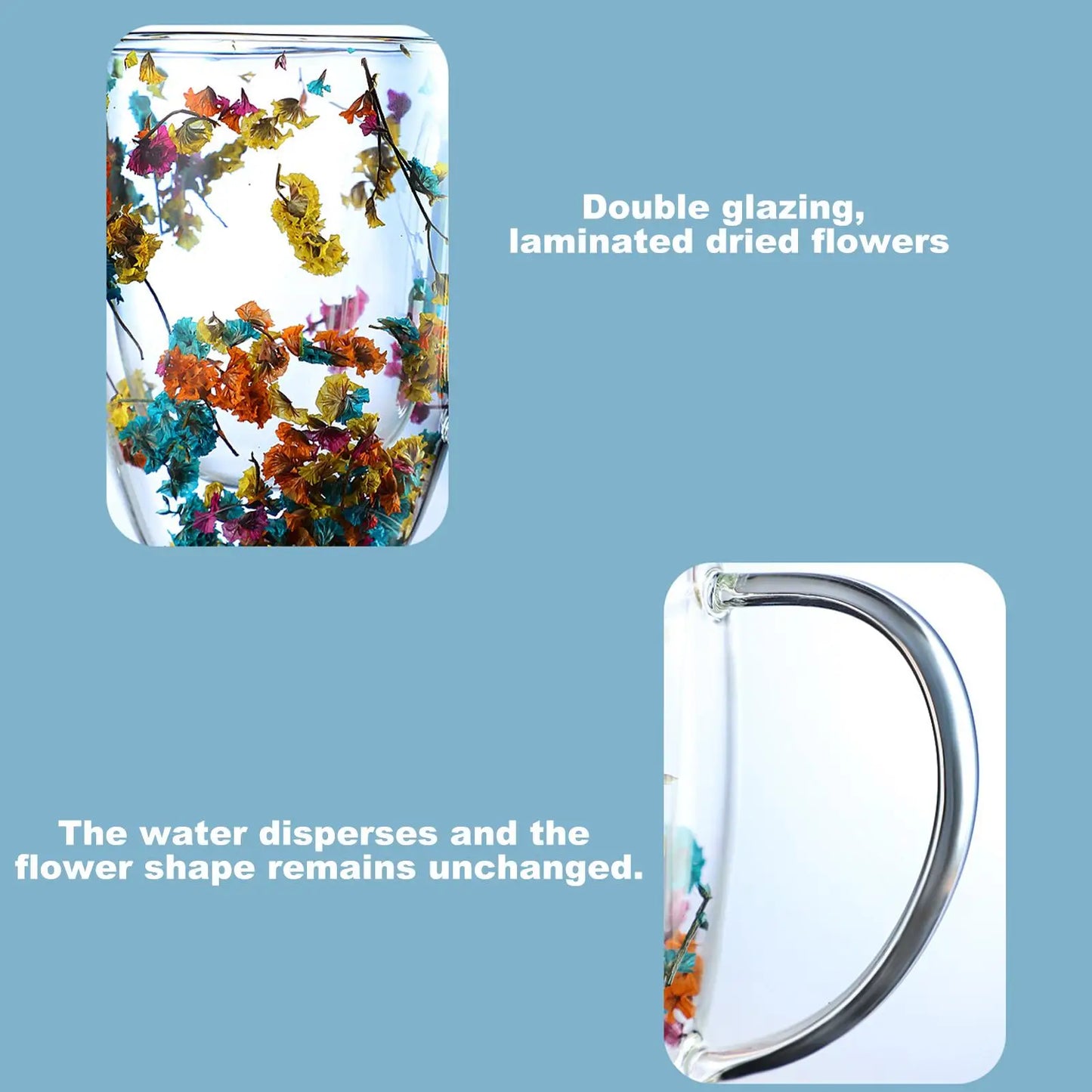 Aesthetic Dried Flower Glass Mug Double-Wall Insulated & Heat Resistant Perfect for Coffee, Tea, Office & Home Decor Gifts