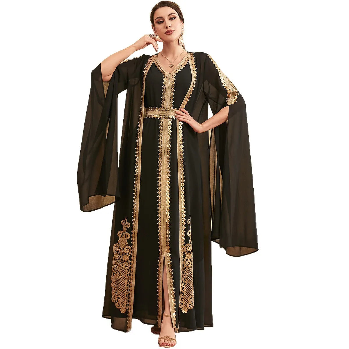 Middle East Arab Muslim New Fashion Women's Embroideried Casual Trendy Loose Elegant 2 Piece Sets Cardigan Coat Dresses Female