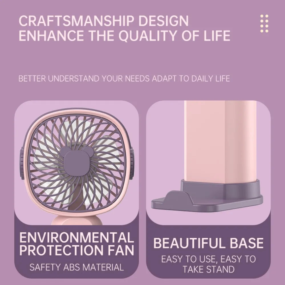 Mini Outdoor Handheld Fan with Desktop Phone Holder 3-speed Adjustable Wind Speed Portable Desktop Fan USB Charging Electric Fan