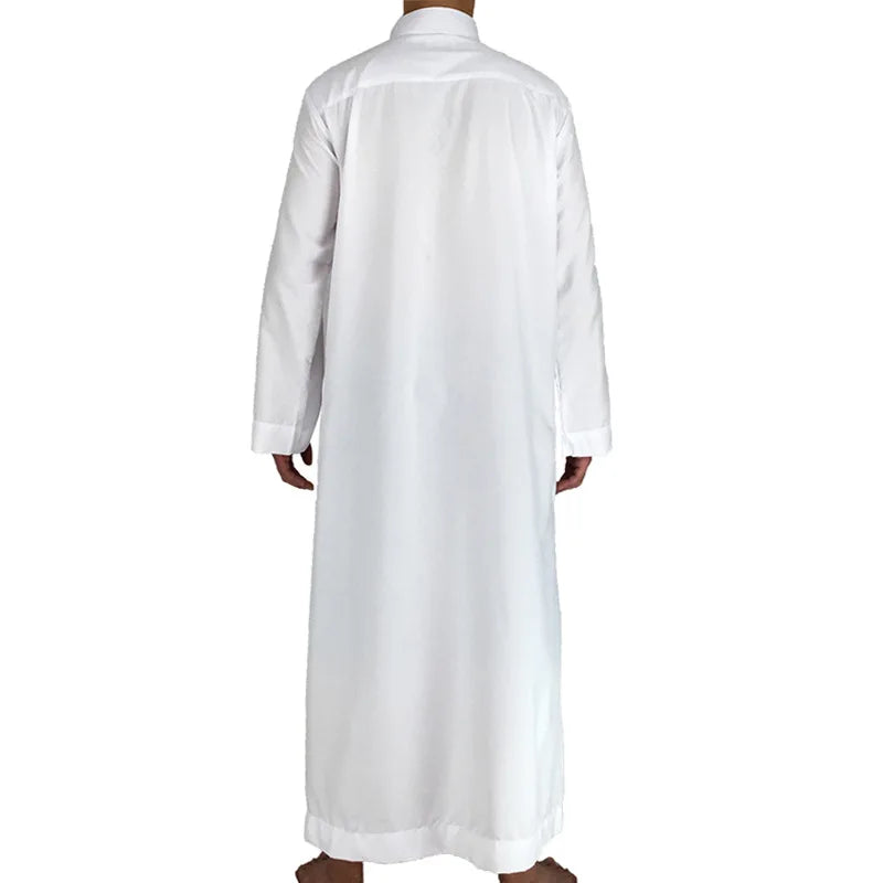 Men's Muslim Robe Islamic Ramadan Juba Kaftan Dishdash Arabian Robe Solid Color Long Sleeve Collar Loose T-shirt Dress Tunic New