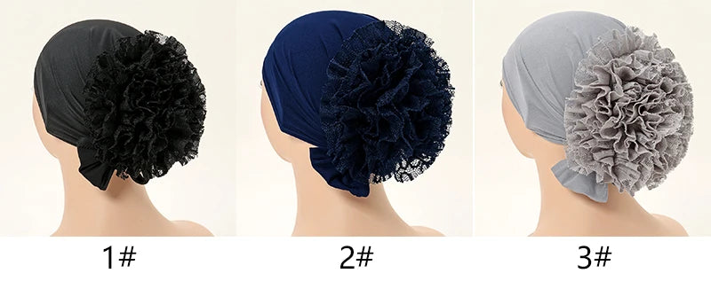 Muslim Hijabs for Women Thin Modal Bottom Hat Scarf  Solid Color Turban with Lace Panhua Islam Head Wrapping Tie Back Headband