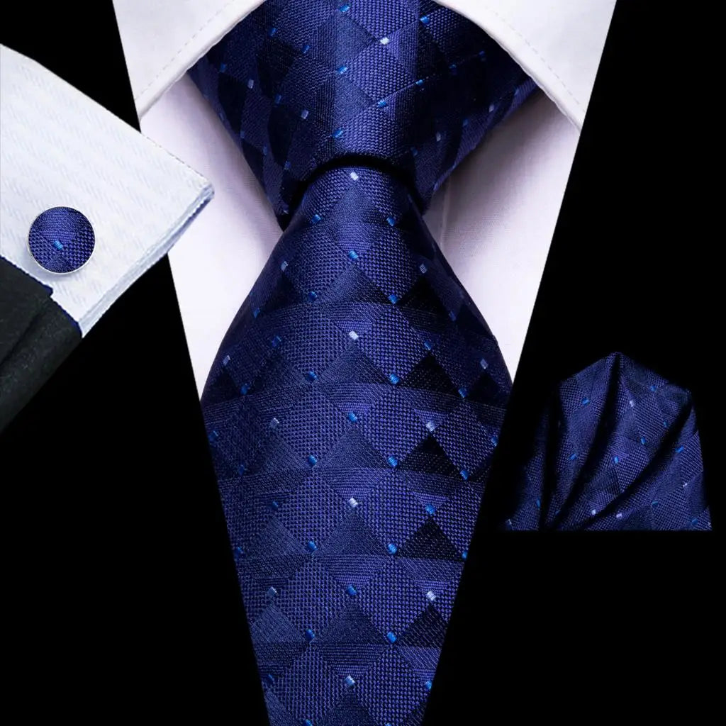 Hi-Tie Designer Black Blue Paisley 63inch Silk Men Tie 160cm Extra Long Ties for Men Woven Classic Men Necktie Pocket Square Set