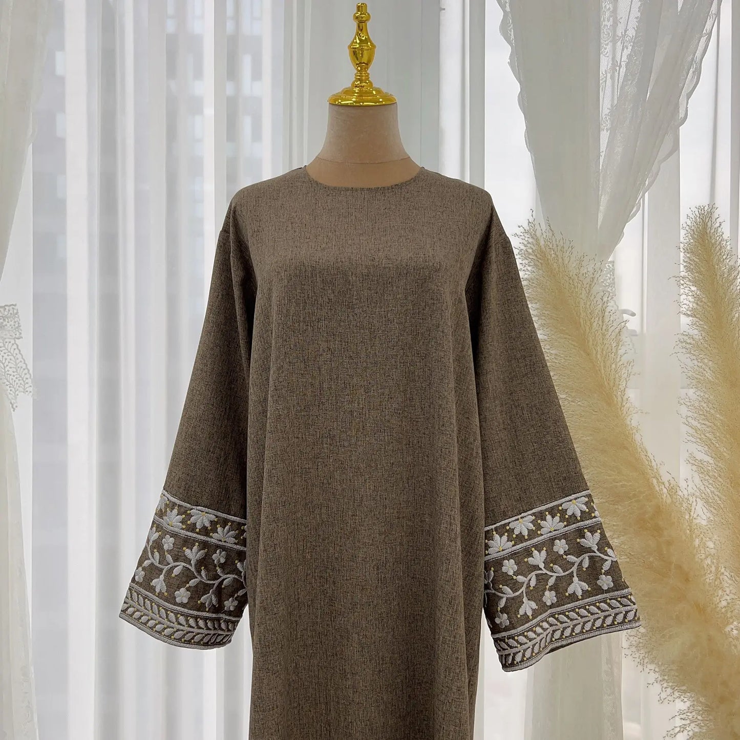Abaya Simple Embroidery Outwear Eid Ramadan Dress Abayas Muslim Dresses Kaftan Dubai Women Prayer Robe Clothes Women With Belt