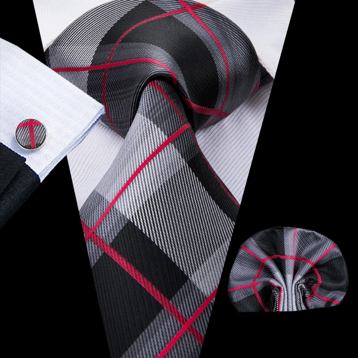 Hi-Tie Mens Ties Luxury Handmade Geometric Necktie Silk Woven Tie Set For Men Business Wedding Neck Tie Square Cufflinks