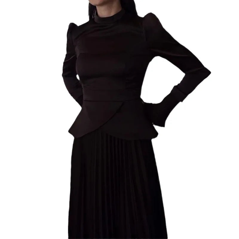 Long Skirt Suit Women Muslim 2 Piece Sets Top Pleated Skirts Modest Outfits Dubai Ramadan Irregular Tops Lace Up Ensemble 2025