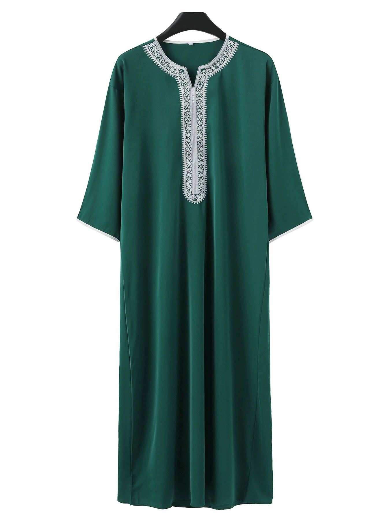 Muslim Men's Short Sleeve Jubba Thobe Solid Color Embroidered Breathable Traditional Islamic Clothing Saudi Arabian Kaftan Abaya