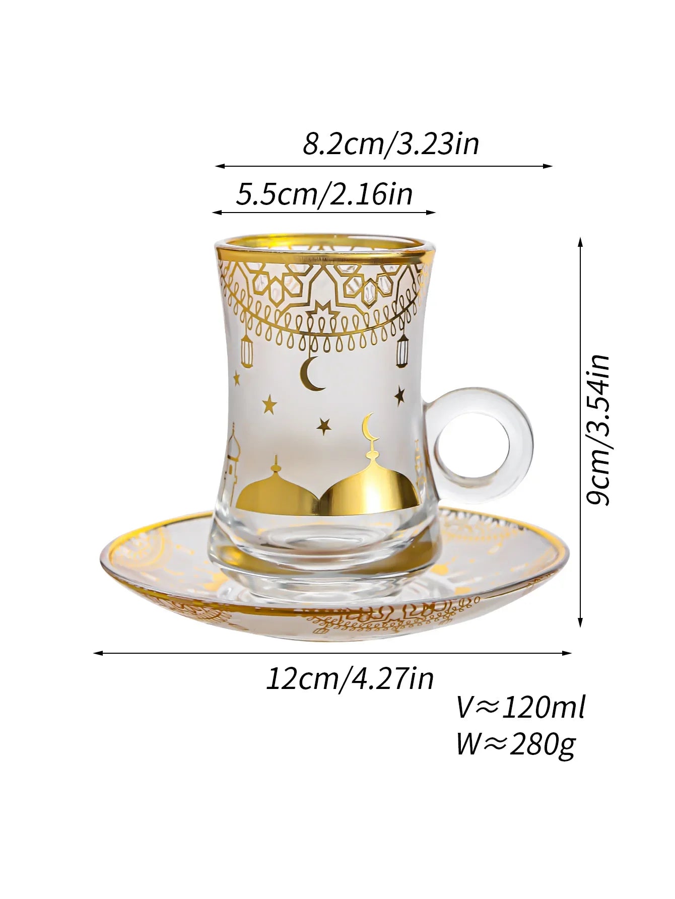 6 Pack Creative Transparent Glass Mug Hot Gold Embossed Flower Glass Coffee Latte Mug
