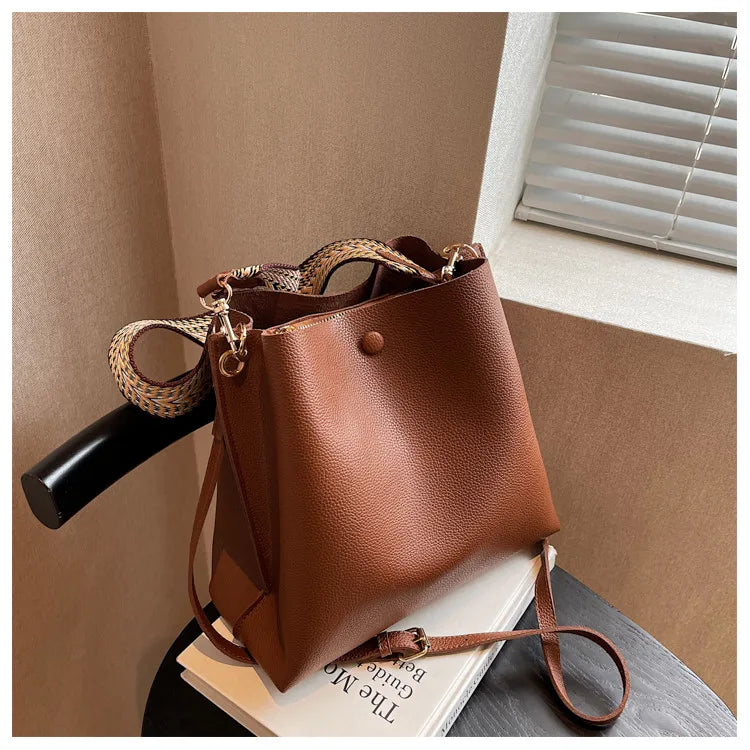 Fashion Bucket bag for women Handbag PU leather Shoulder Bag Luxury designer Wide Strap Ladies Crossbody Bag female Totes bolsa