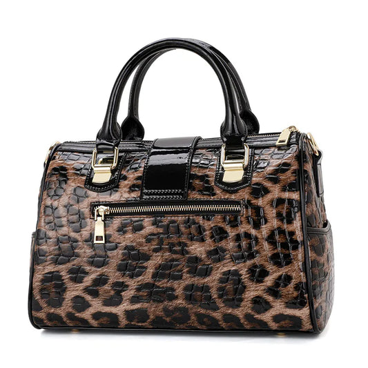 he Aidrani women's handbag, expertly made from hi - quality materials, is a luxurious leopard print Boston bag with its fashiona