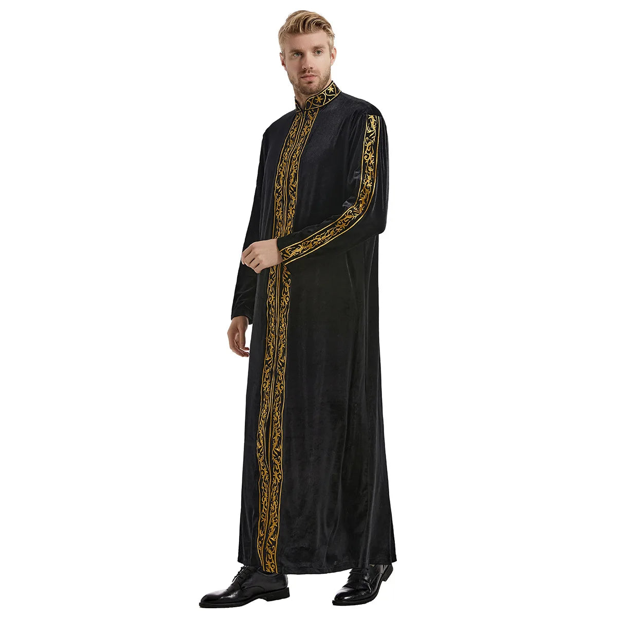 Muslim Men Jubba Thobe Islamic Clothing Velvet Kaftan Thoub Arabic Saudi Robe Dress Jubah Caftan Thawb Ramadan Gown Middle East
