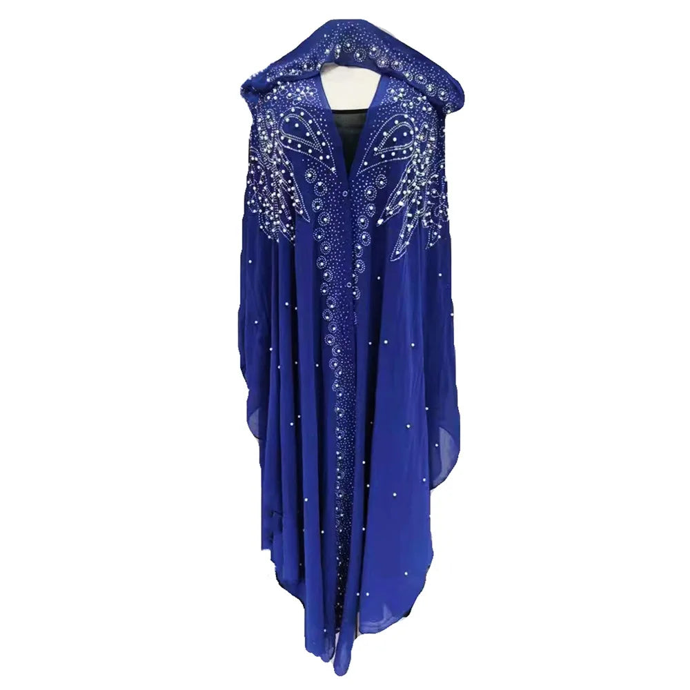 Abaya Morocco Kaftan Dubai Hooded Maxi Dress Bat Sleeve Farasha Kaftan Muslim Women African Open Kimono Boubou Evening Long Gown