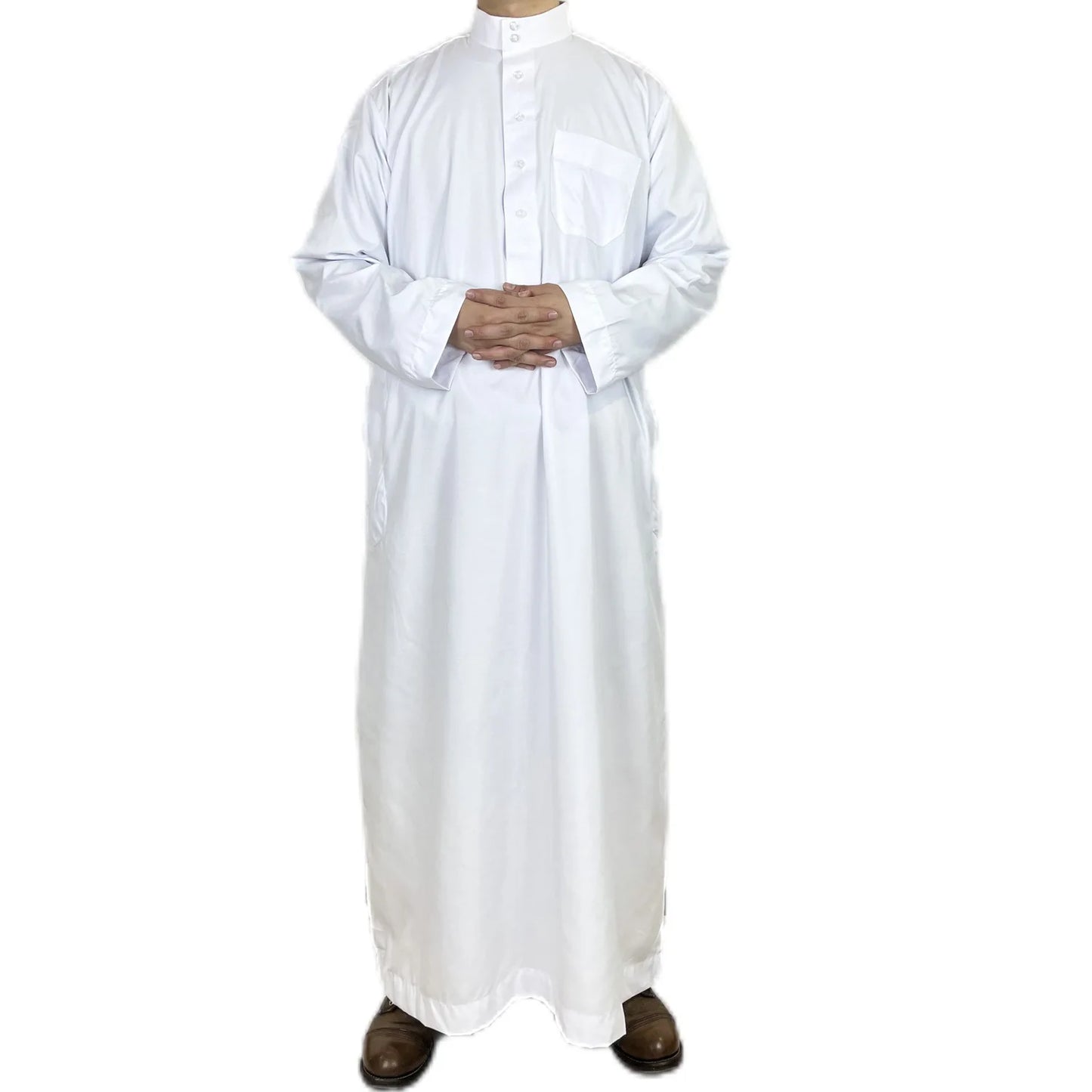 Traditional Qatar Thobe for Men - Stand Collar Pocket Design Arabic Middle East Clothing