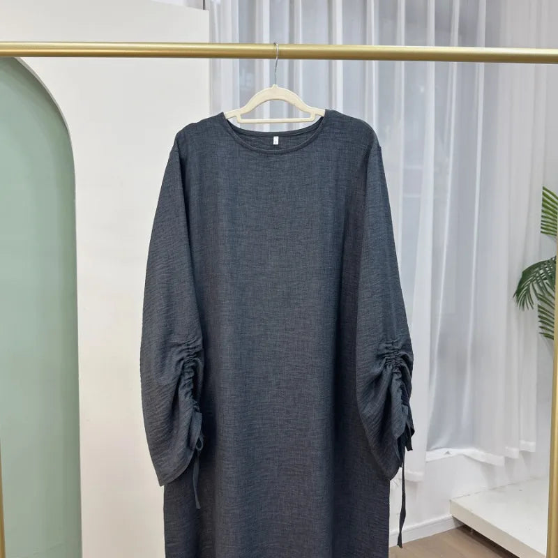 2024 Saudi Arabia Muslim Women Modest Dress Eid Dubai Plain Abaya Islamic Holiday Party Solid Turkey Lace-up Cuffs Long Clothes