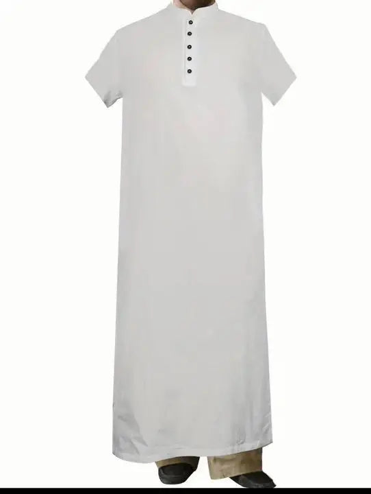 Simple Arabic Thobe for Men Long Stand Collar Button Down Robe Islamic Muslim Jubba Casual Prayer Wear