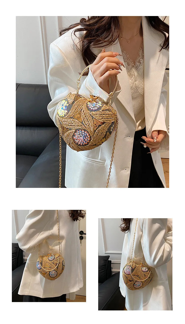 Women's Handbag2025New European and American fashion sequin shoulder baginsInternet Celebrity Retro Handheld Evening Bag