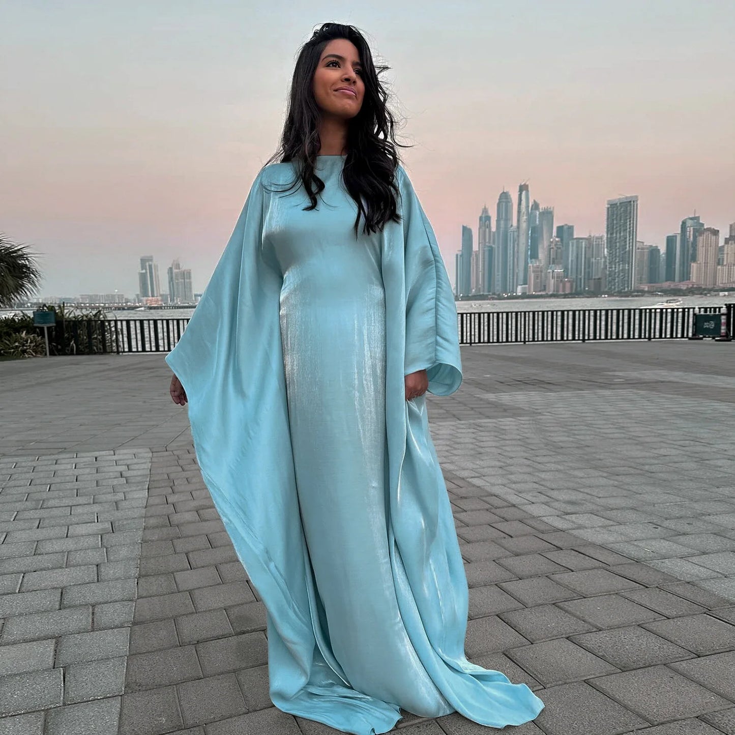 Ramadan Summer Batwing Sleeve Satin Butterfly Abaya Islam Muslim Maxi Dress Kebaya Women Kaftan Robe Musulmane Femme Vestidos