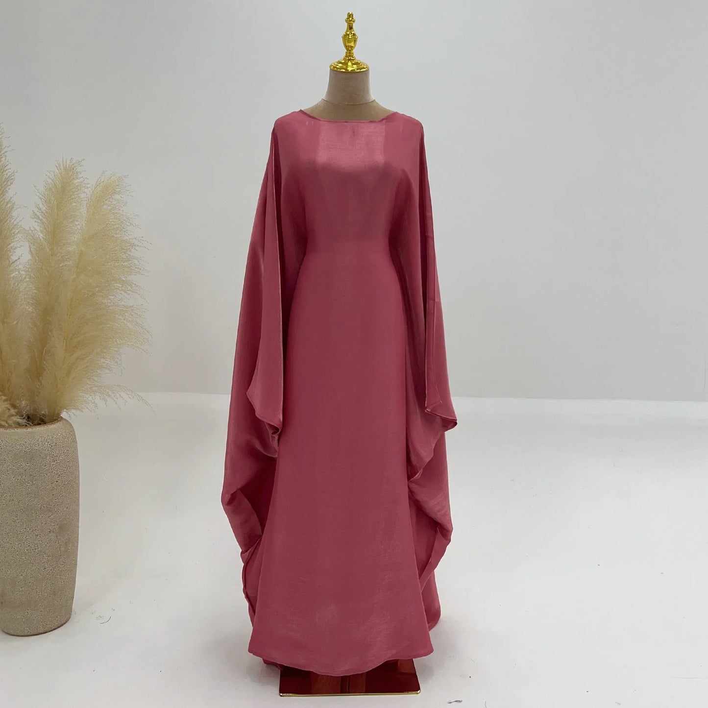 Ramadan Summer Batwing Sleeve Satin Butterfly Abaya Islam Muslim Maxi Dress Kebaya Women Kaftan Robe Musulmane Femme Vestidos