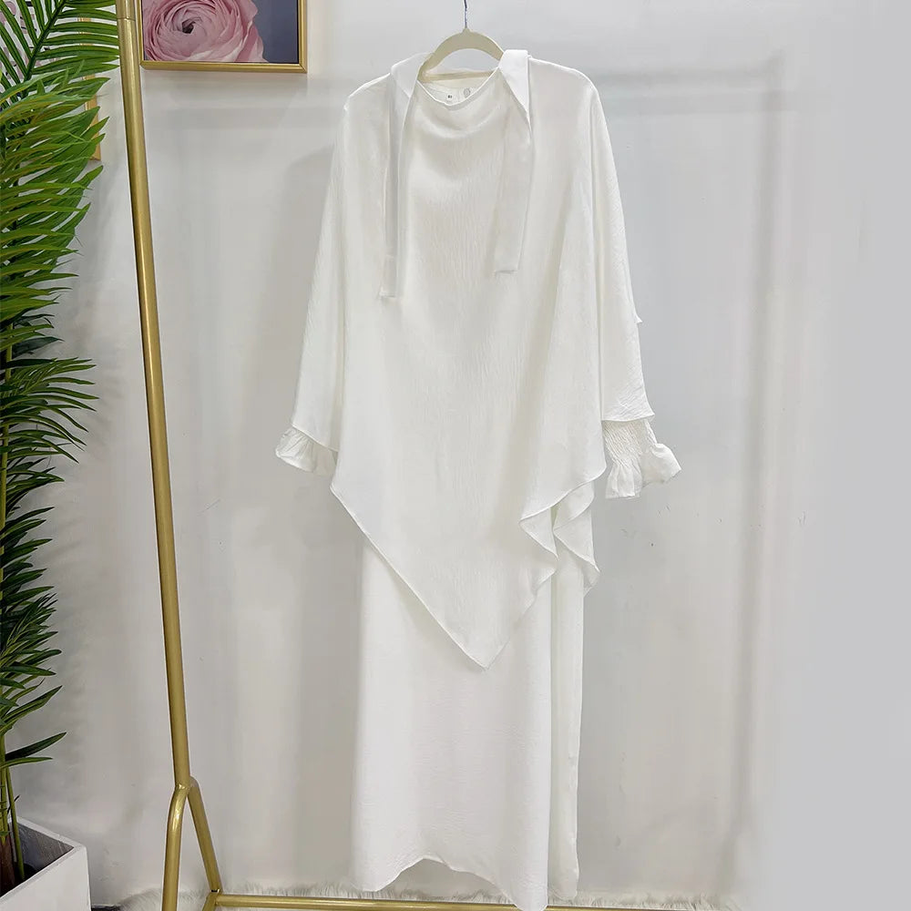 Abaya and Khimar Set Jilbab 2 Piece Ramadan Long Hijab Dress Muslim Prayer Clothes Jilbabs for Women Turkey Islam Dubai Outfit