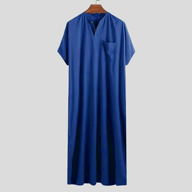 Men's Short Sleeve Muslim Kaftan Robes Leisure Loose Muslim Clothing Summer Islamic Arabic Clothes Kaftan Middle East Countries