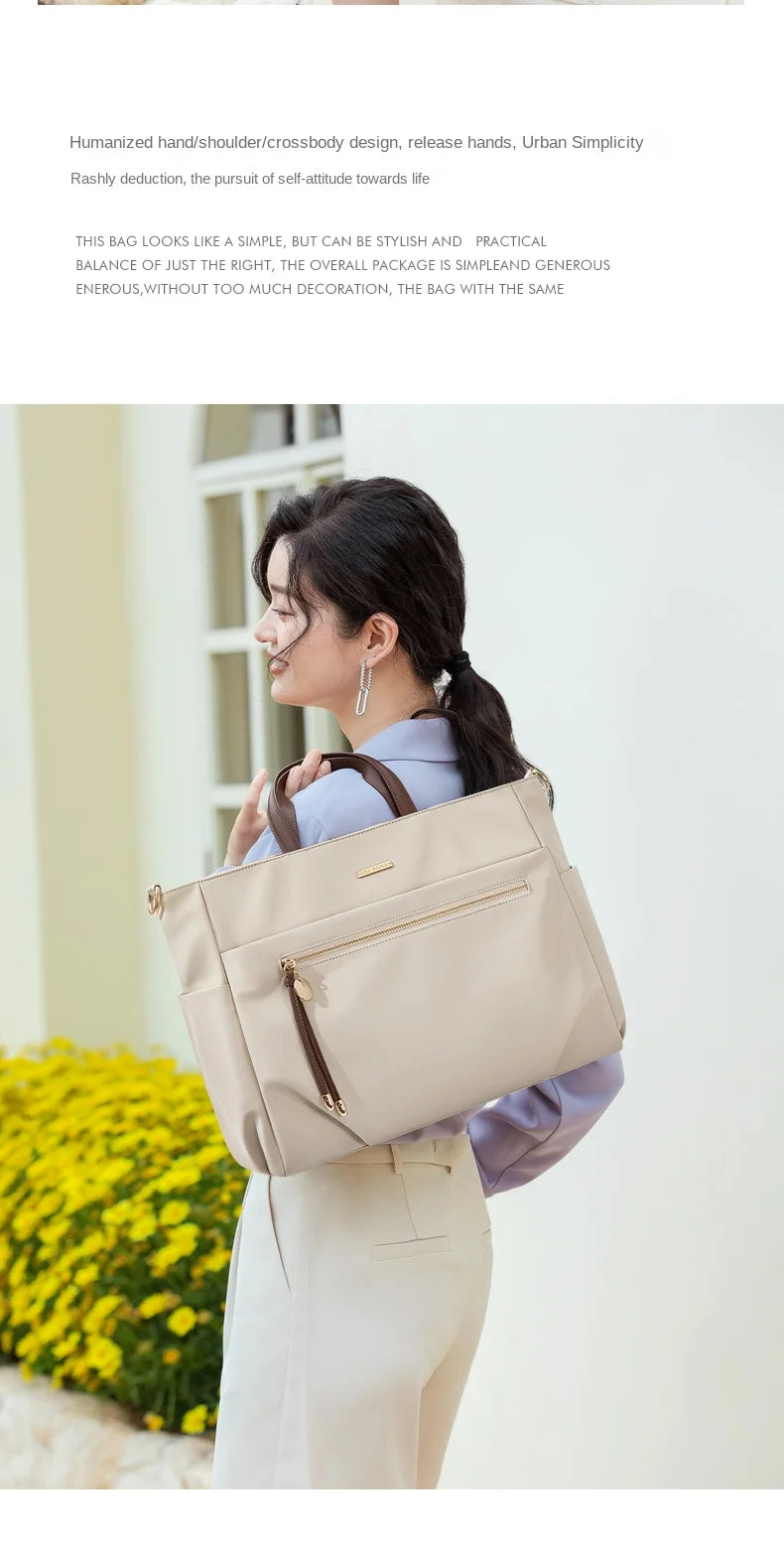 GOLF Women's Handbag Elegant Briefcase Tote Woman Business Leather Handle Nylon Lightweight 15 inch Shoulder Bag Multi Pockets