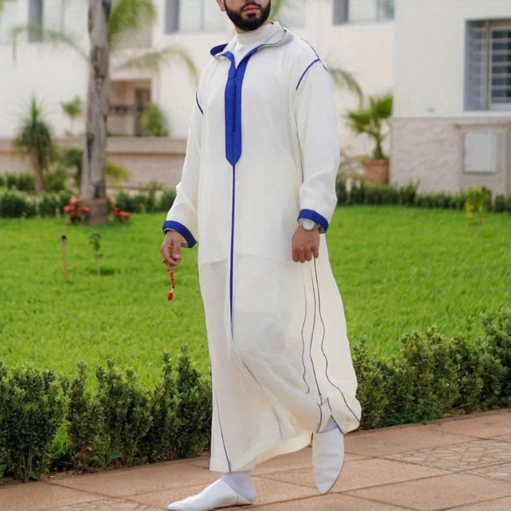 Men's Islamic Slim-Fit Thobe: Plain White Muslim Robe Shirt - Classic Traditional Casual Wear for Daily & Cultural Occasions