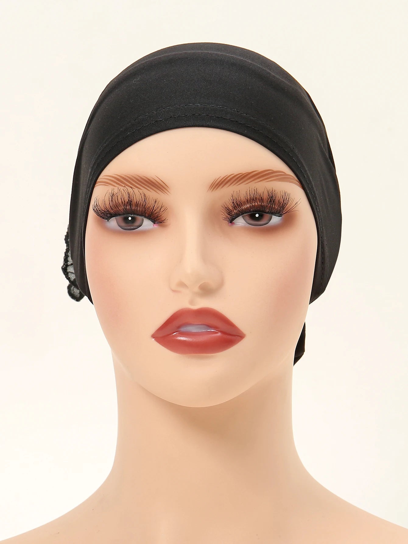 Muslim Hijabs for Women Thin Modal Bottom Hat Scarf  Solid Color Turban with Lace Panhua Islam Head Wrapping Tie Back Headband