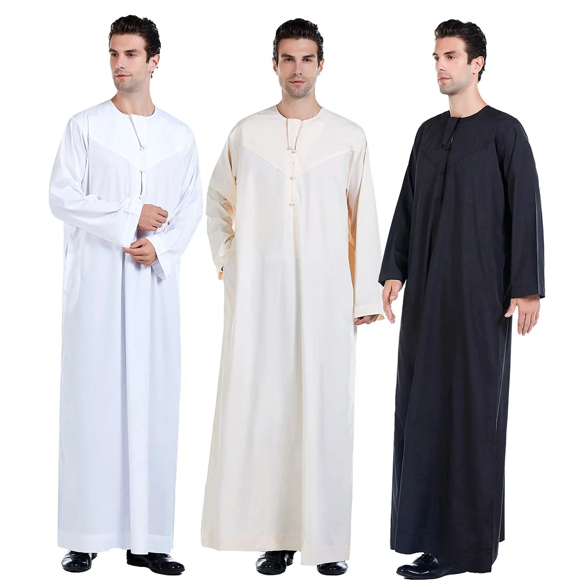Men Abaya Solid Muslim Long Sleeve Button Dress Pakistan Islam Clothing Jubba Thobe Saudi Arabia Kleding Kaftan Oman Qamis Homme