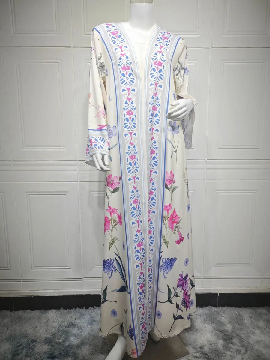 Muslim Women Dubai Abaya Luxury Floral Print Kimono Cardigan Hijab Long Dress Kaftan Ramadan Robe Femme Islam Clothing Kebaya