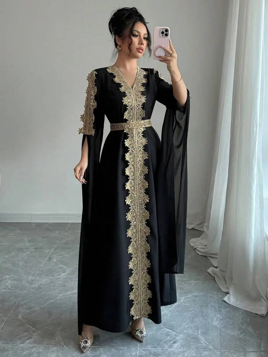 Eid Women Party Dress Abaya Split Long Sleeve Muslim Jalabiya Ramadan Solid Vestidos Largos V Neck Dresses Arab Long Robe 2026