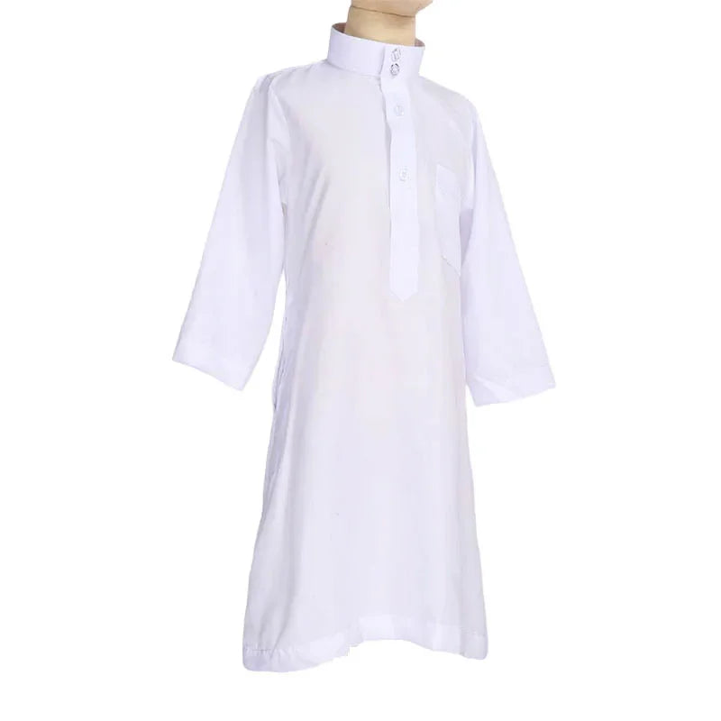 Islamic Kaftan Children Jubba Thobe Muslim Boys Abaya Kids Burqas White Arab Stand Collar Long Sleeved Robe