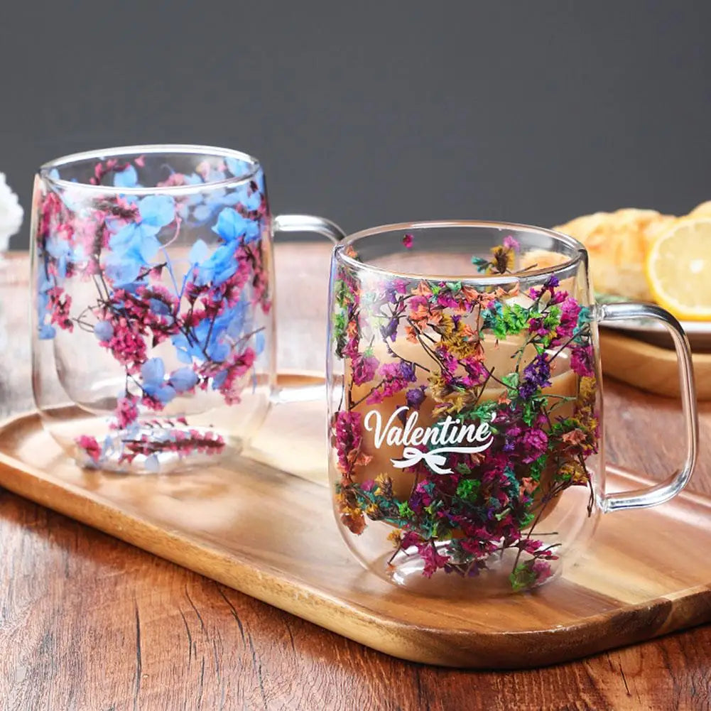 Double Walled Glass Mugs Double Wall Dried Flower Cup For Coffee Heat Resistant Dried Flower Double Wall Glass Mug For Cold