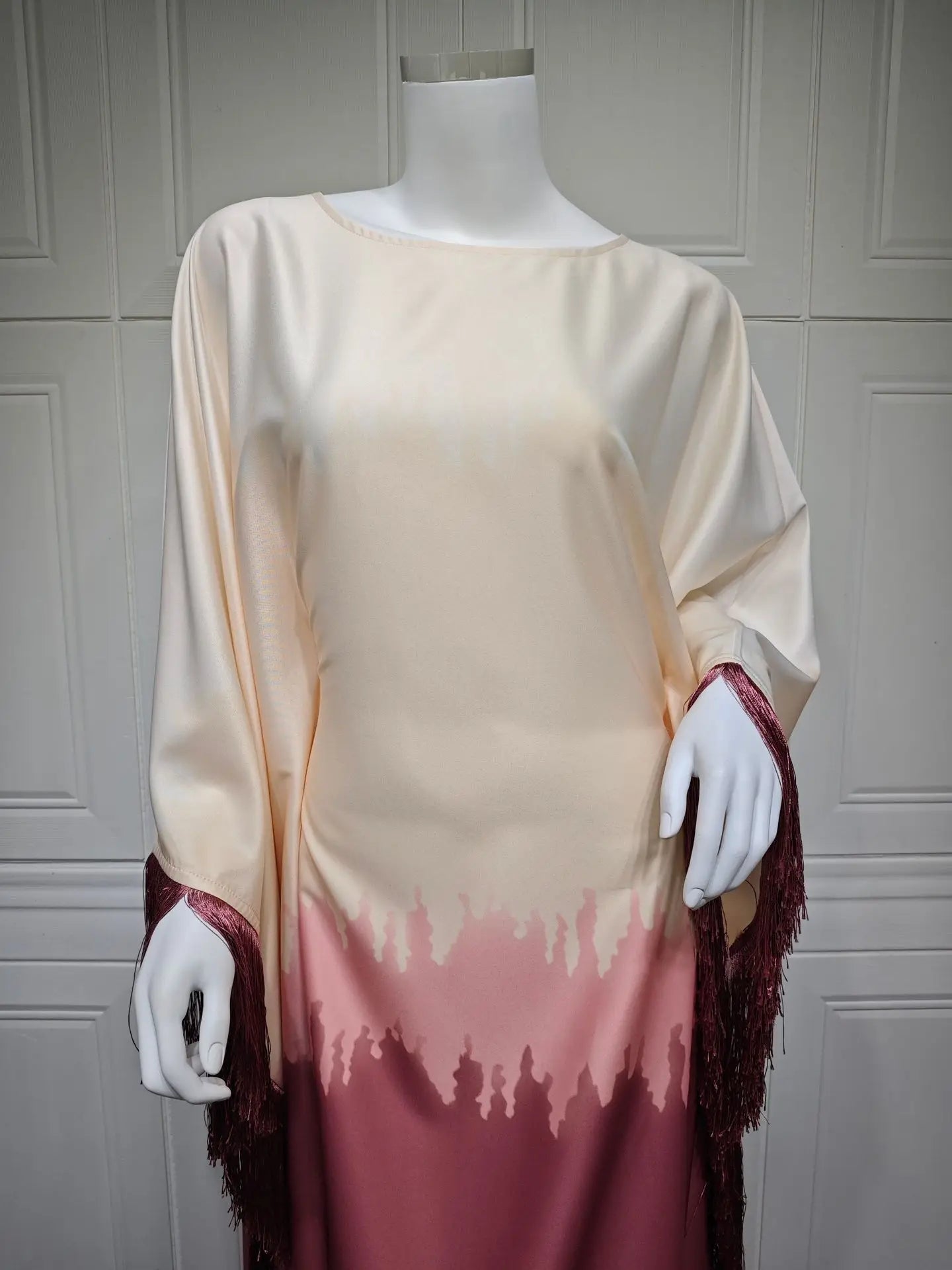 Modest Muslim Batwing Sleeve Gradient Color Tassel Kaftan Eid Al Adha Party Evening Dresses Moroccan Turkey Dubai Abaya Islam