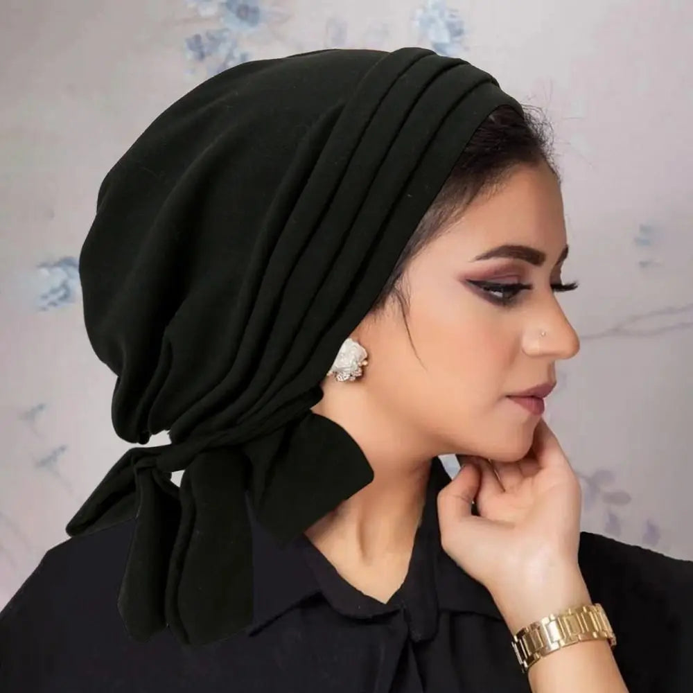 Pre-Tied Muslim Women Hijab Bonnet Pleated Ruffle Turban Chemo Cap Underscarf Hair Loss Hat Islamic Cancer Headwear Scarf Mujer