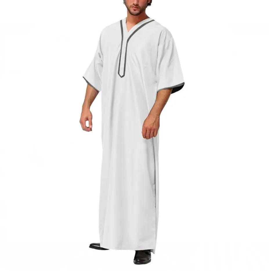 2026 New Men's Muslim Thobe Long Sleeve Button Down Shirt Arabic Islamic Robe Loose Fit Casual Prayer Wear for Ramadan Eid