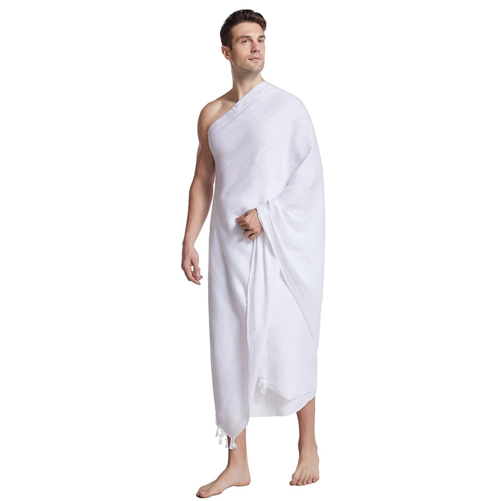 2 Pieces Ihram Pilgrimage Towel Muslim Arabic Hajj Clothing Mens Islamic Ramadan Prayer Worship Costumes Jubba Thobe Middle East