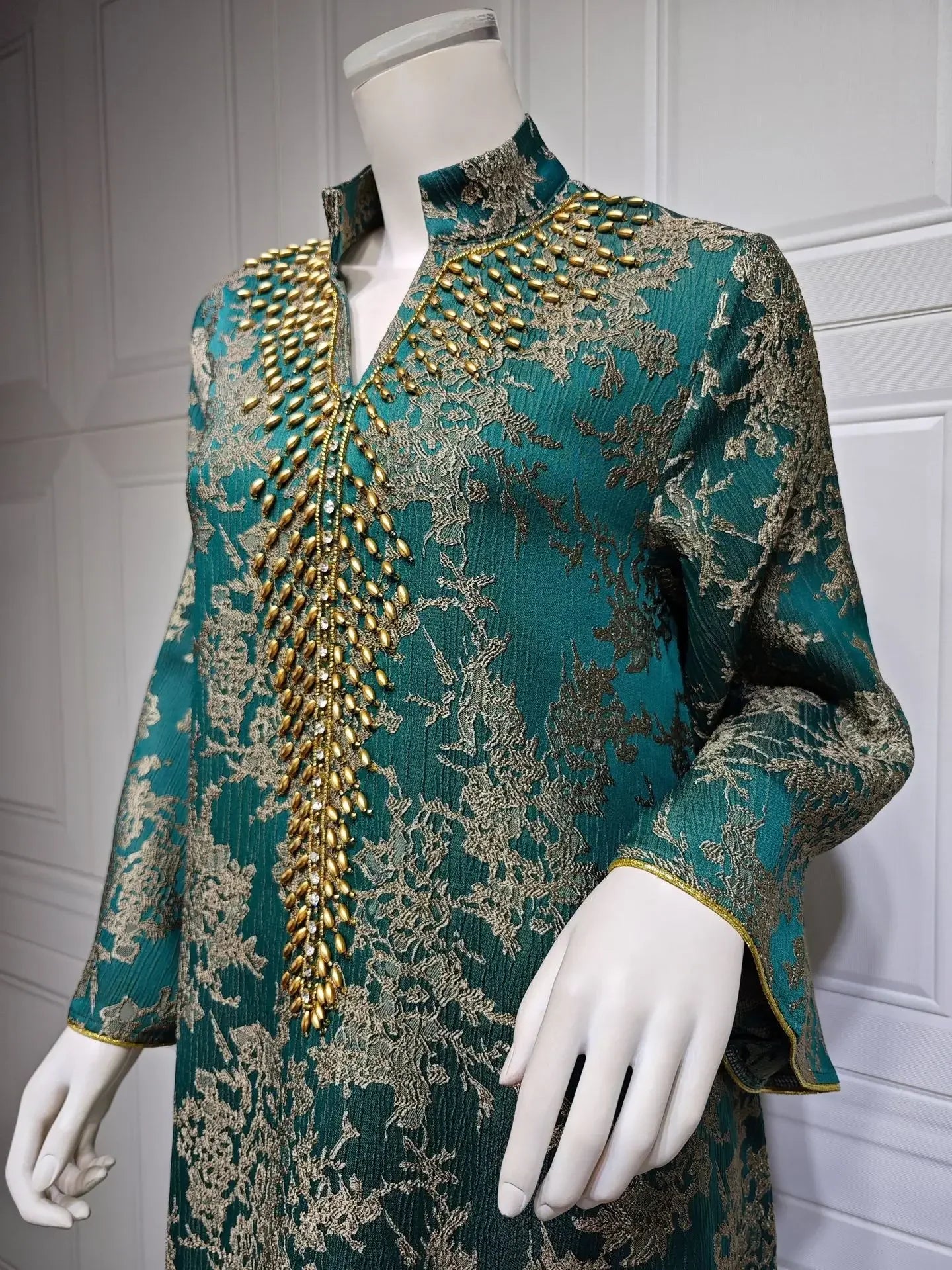 Eid Muslim Dress for Women Abaya Beading Stand Collar Jalabiya Morocco Party Dresses Abayas Kaftan Abaya Vestidos Arab Long Robe