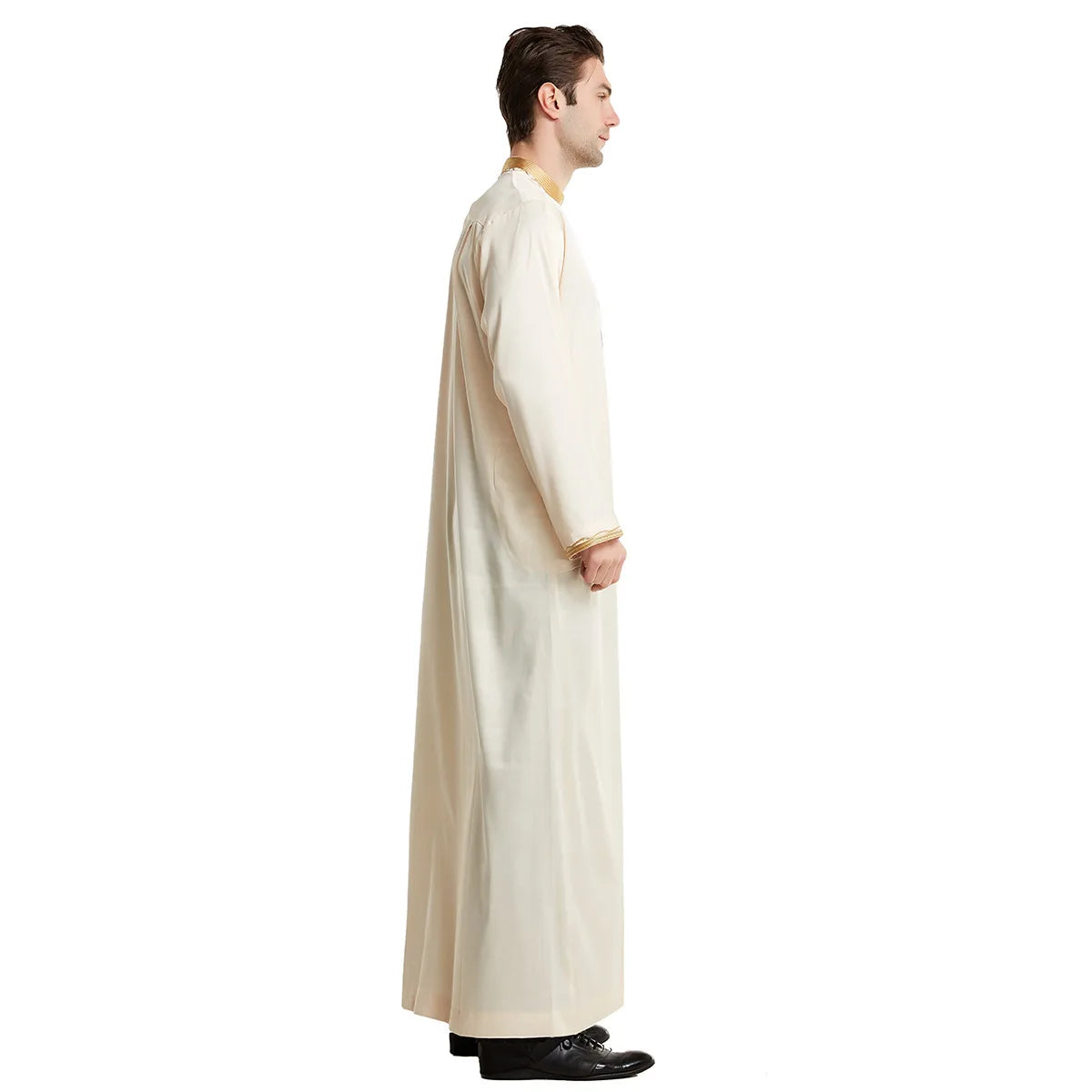 1pcs/lot man fashion embroidery muslim long robe man stand collar long sleeve jubba thobe