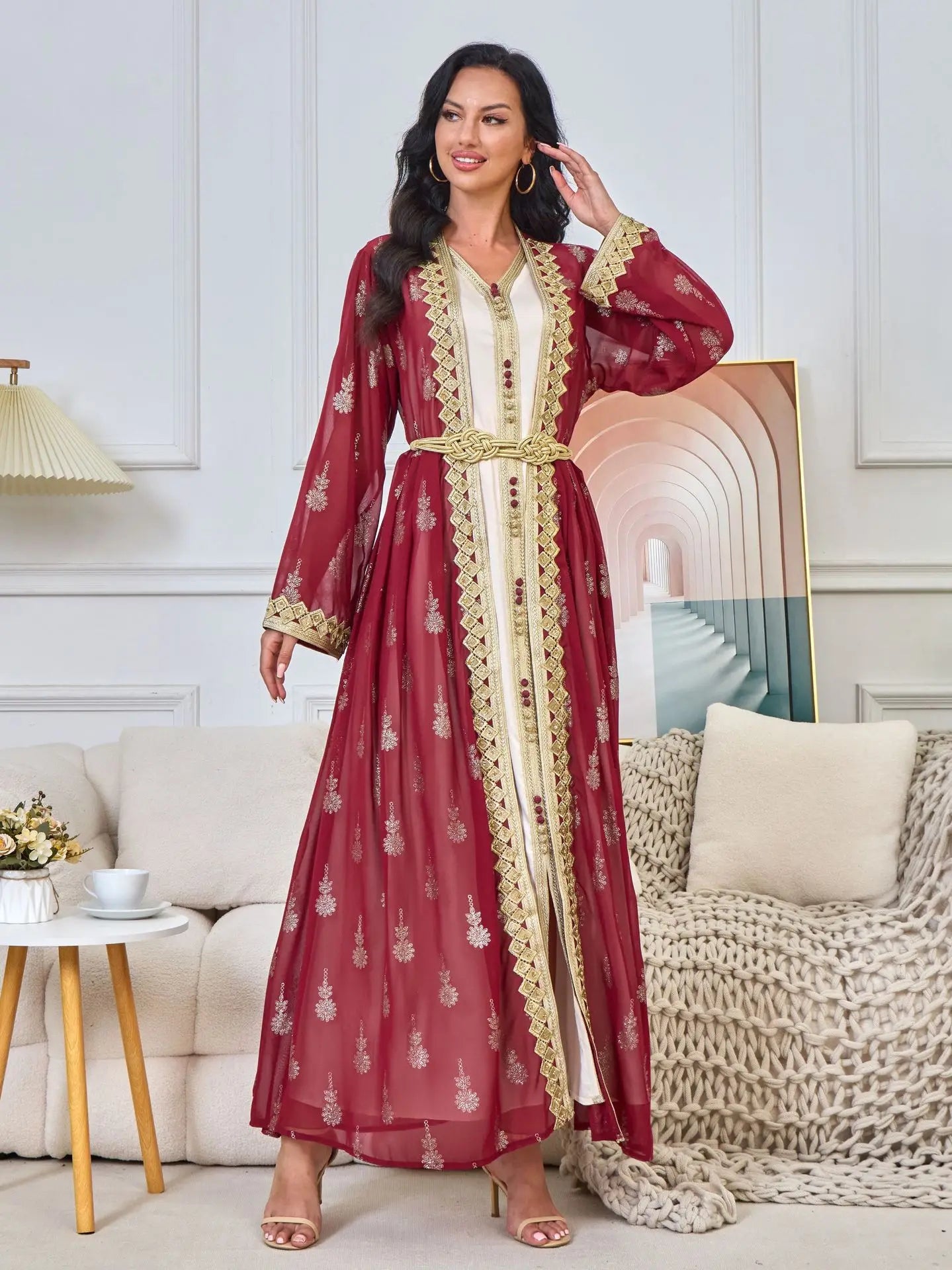 2026 New Women's Cardigan Vest Two-Piece Dress Middle Eastern Arabic Robe
